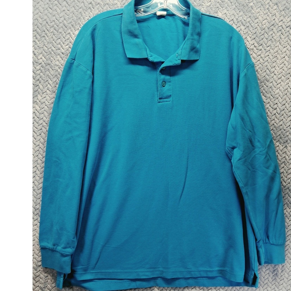 Needbo of NewDenBer Mens XL Teal Blue Long Sleeve Cotton Pique Polo Shirt